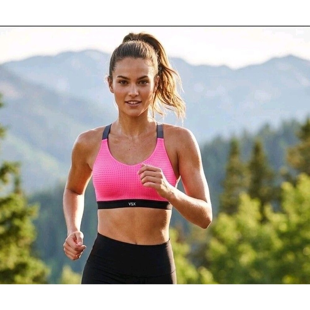 Victoria's Secret VSX Sport Pink Perforated Mesh Strappy Running Sports Bra 34C